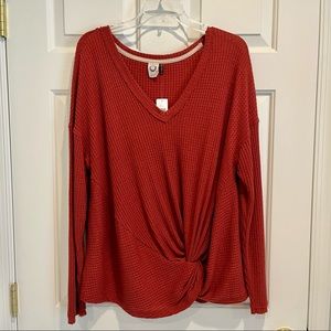 NWT Anthropologie Waffle Knit Tie Front Top- XL